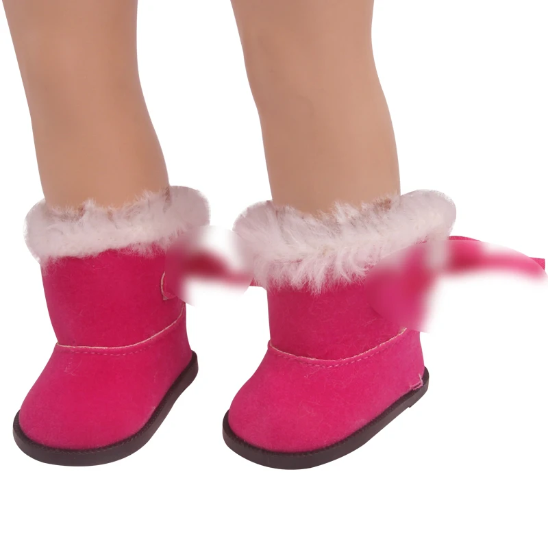 

18 inch Girls doll shoes Winter boots Bow plush boots American doll shoes newborn Baby toys fit 43 cm baby dolls s250
