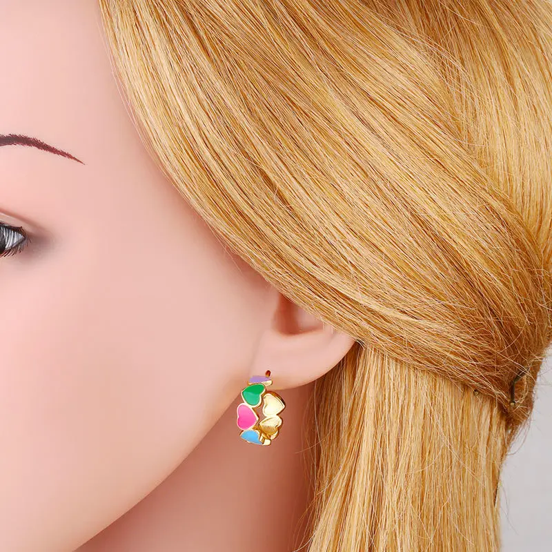 

SIPENGJEL Fashion Colorful Love Heart Hoop Earrings Green Red Small Circle Earrings For Women Jewelry Gift