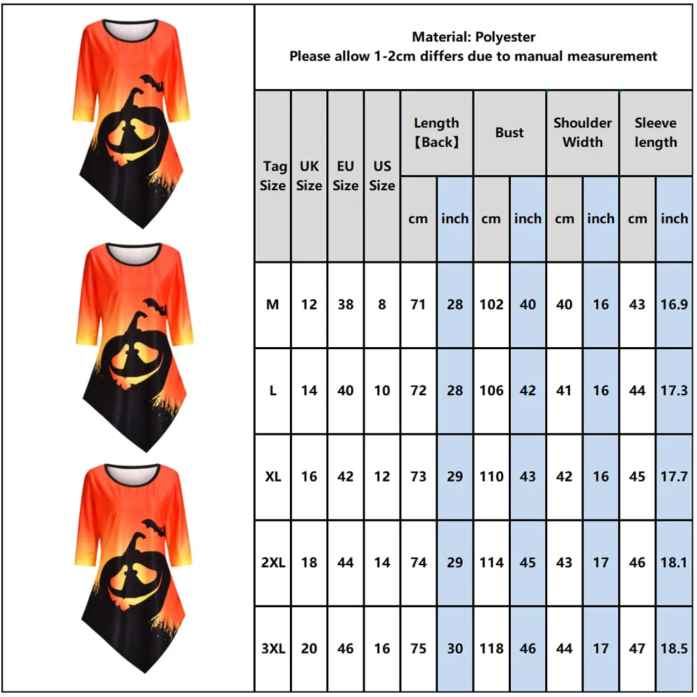 

Women Halloween T-shirts Pumpkin Lantern Printed Tops Femme Ladies Casual Loose Three Quarter Tops Women Poleras Mujer Q30