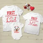 Первый Рождество, футболка для папы и мамы, Детский Повседневный Комбинезон, одежда для мамы, папы и ребенка