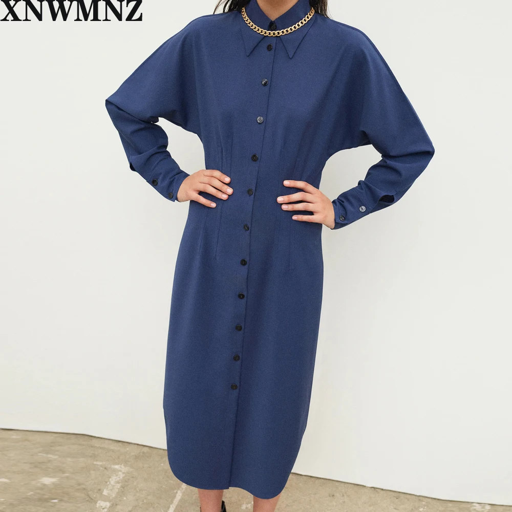 

Платье-рубашка женское шикарное миди в стиле ретро, с длинными рукавами и манжетами, XNWMNZ, с воротником и поясом