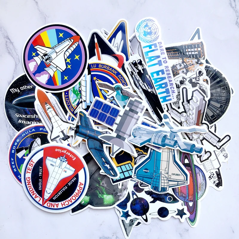Pegatinas divertidas de astronauta del espacio exterior, pegatinas de cohete de avi&oacute;n para equipaje, port&aacute;til, nevera, motocicleta, Skateboard, pegatina, 34 Uds.-3