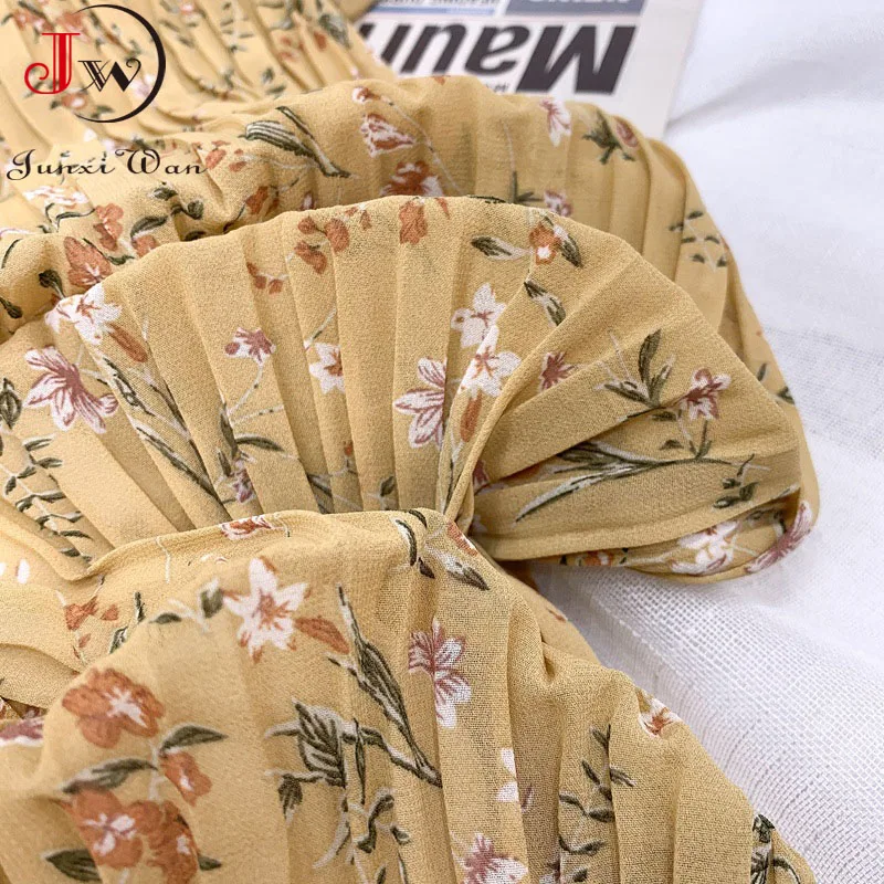 

Women Summer Chiffon Pleated Skirt Korean Elastic Waist Floral Print Elegant Office Long Skirts Faldas Beach Wear Faldas