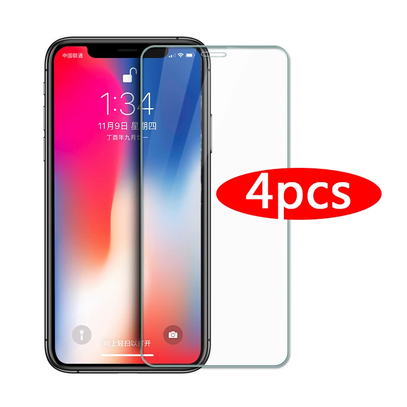 

4Pcs Protective Glass On iPhone XS XR 11 12 Pro Max 7 8 6s Plus 6 Screen Protector For iPhone 12 Mini Pro Max SE Tempered Glass