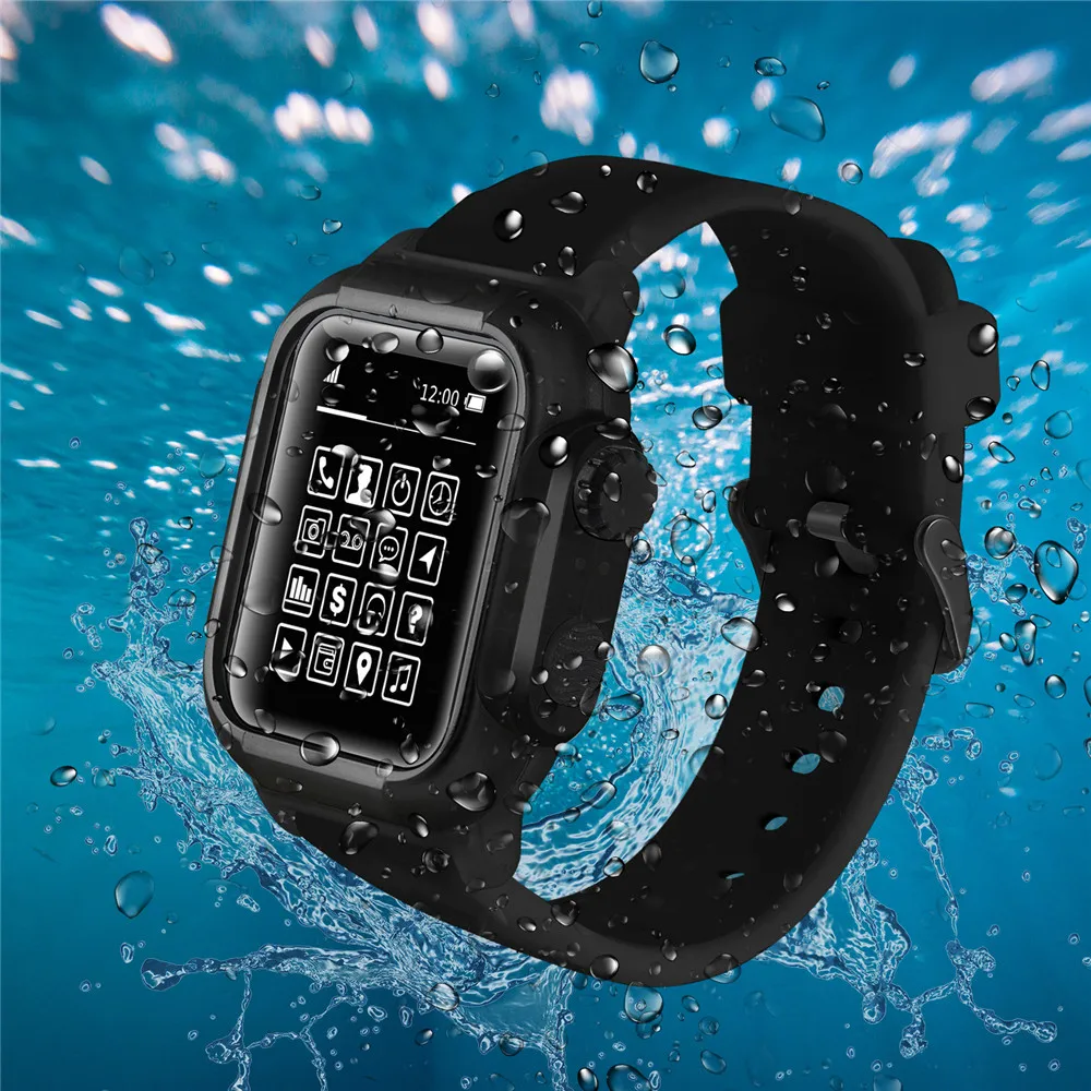 

Silicone Sport Waterproof Cover Case for Apple Watch Series 5 4 3 2 with Replacement Strap 42mm 44mm 40mm WatchBand Accessories