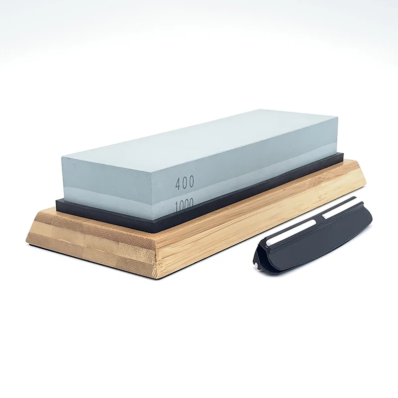 Набор двухсторонний камень для заточки масла + бамбуковая основа Держатель ножа 3