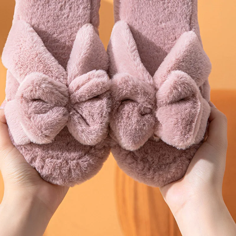 

Soft Sole Women's Slippers Winter Autumn Home Warm Plush Slipper Female Comfortable House Flat Shoes Open Toe Slides Ladies 2021