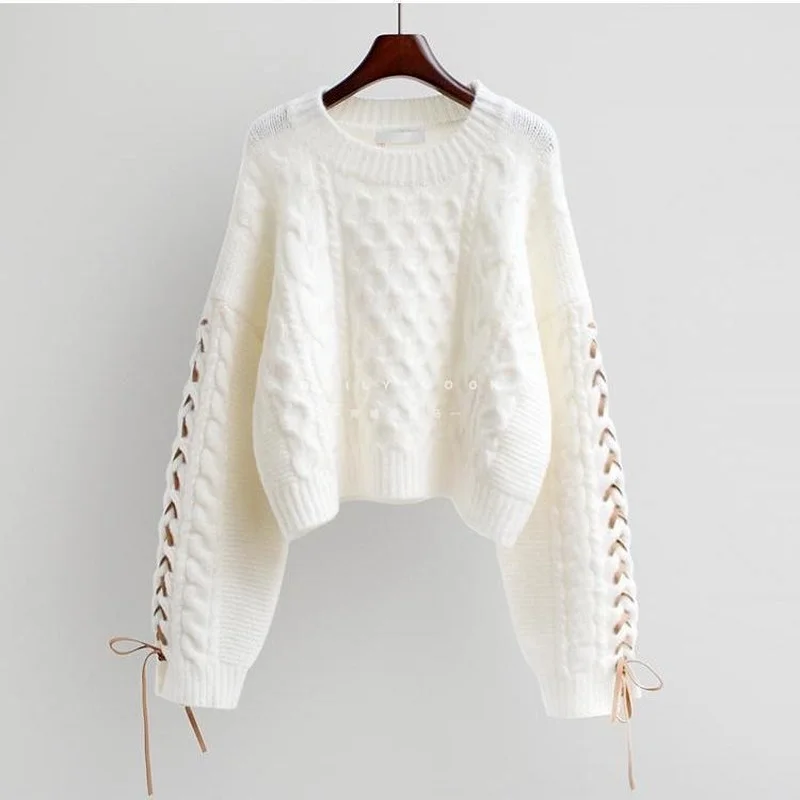 

Autumn 2021 Women Cute Cropped Sweater Long Sleeve Lazy Plus Size Knit Pullover Autumn Winter Oversized Crop Sweater
