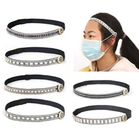 elastic women ear proof buttons rhinestone headbands handmade crystal korean hairbands simple sports easy hair hoop accessories