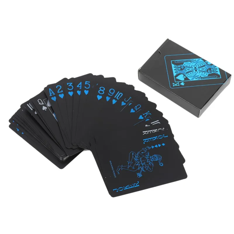 

Black Plastic Poker PVC Luxury Cool Black Foil Poker Playing Cards Waterproof Playing Cards Standard Size 52 + 2 Poker