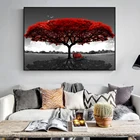 Картина для украшения, красное абстрактное дерево, картина маслом, холст, постеры и фотографии, домашнее украшение, настенные картины