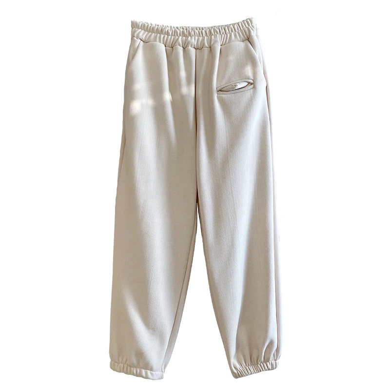 

Fleece-Lined Track Pants Women's Autumn and Winter 2021 New High Waist Slimming High-Looking Spring and Autumn Sweatpants Black