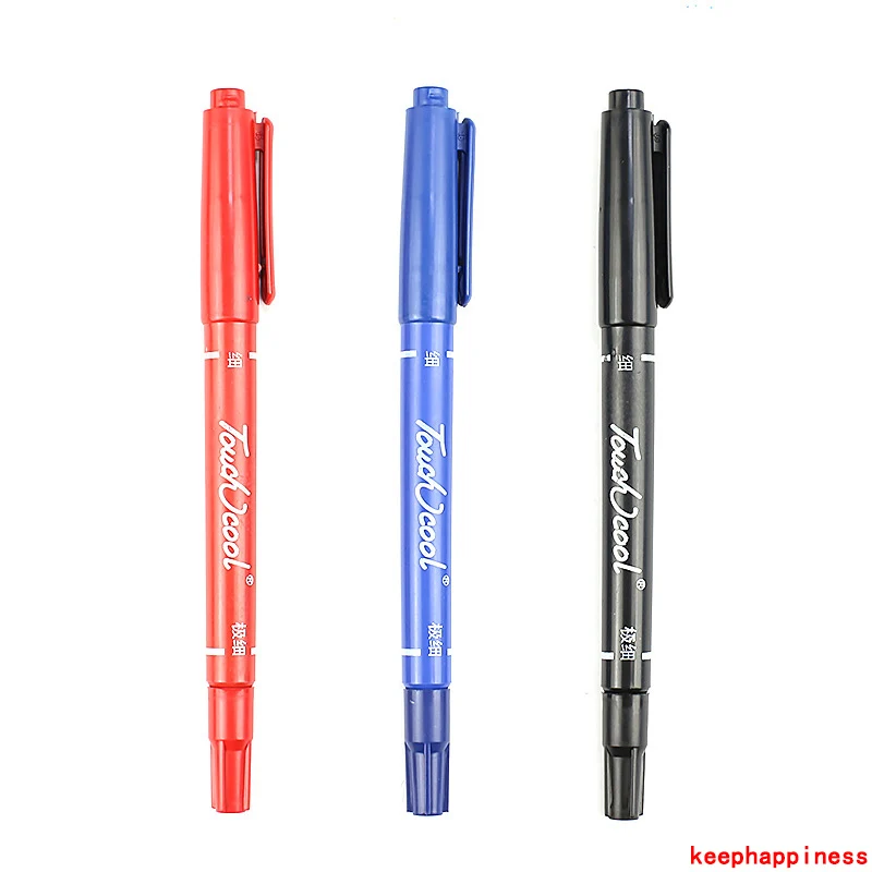 

1 pc Permanent Double Head Art Marker Pens 0.5/1.0 Mm Nib Black/blue/red Oily Ink DIY Drawing Student School Office Stationery