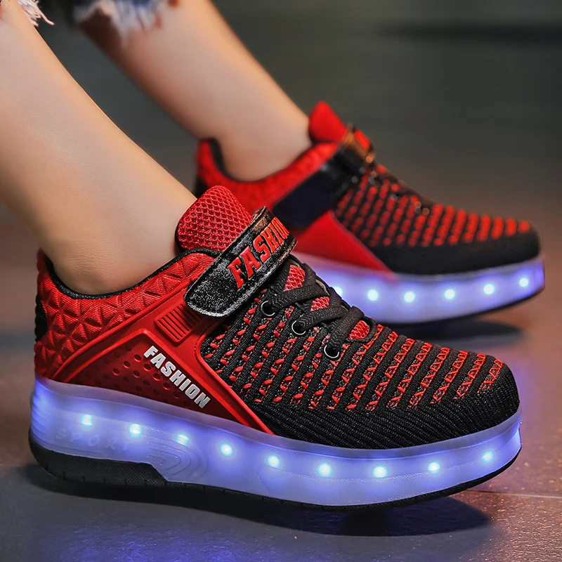 Детские кроссовки с колесами, модная обувь для роликовых коньков, светодиодная подсветильник ка, зарядка через USB, для девочек и мальчиков, р... от AliExpress WW