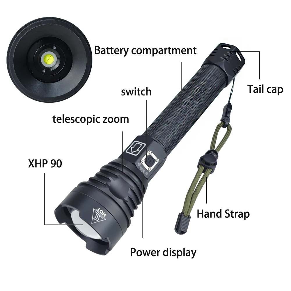 저렴한 Super Powerful LED Flashlight USB Rechargeable Torch XHP90 Led Flash Light 18650 Or 26650 Hand Lamp XHP90.2