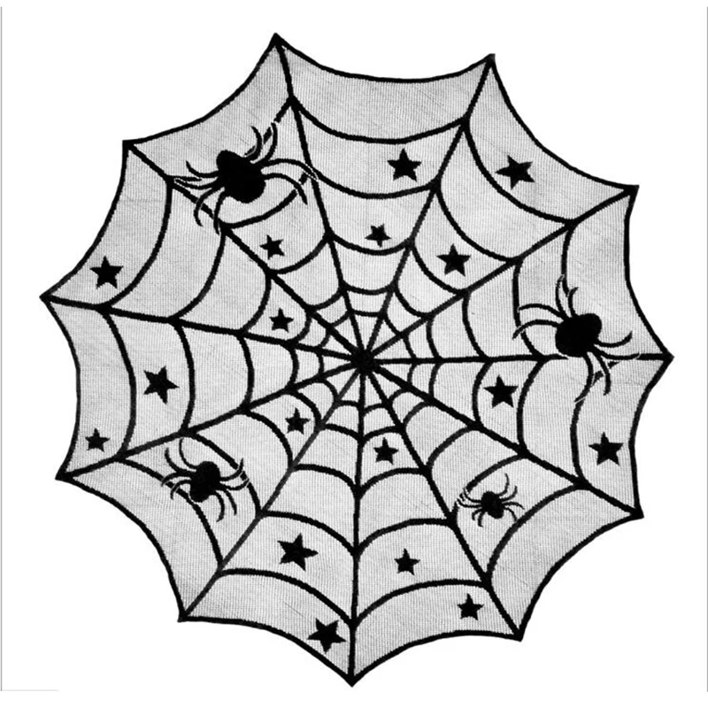 

Tablecloth Halloween Lace Firplace Scarf Round Spider Web Tablecloth 40 inch Round Star Haloween Party Table Topper Cover