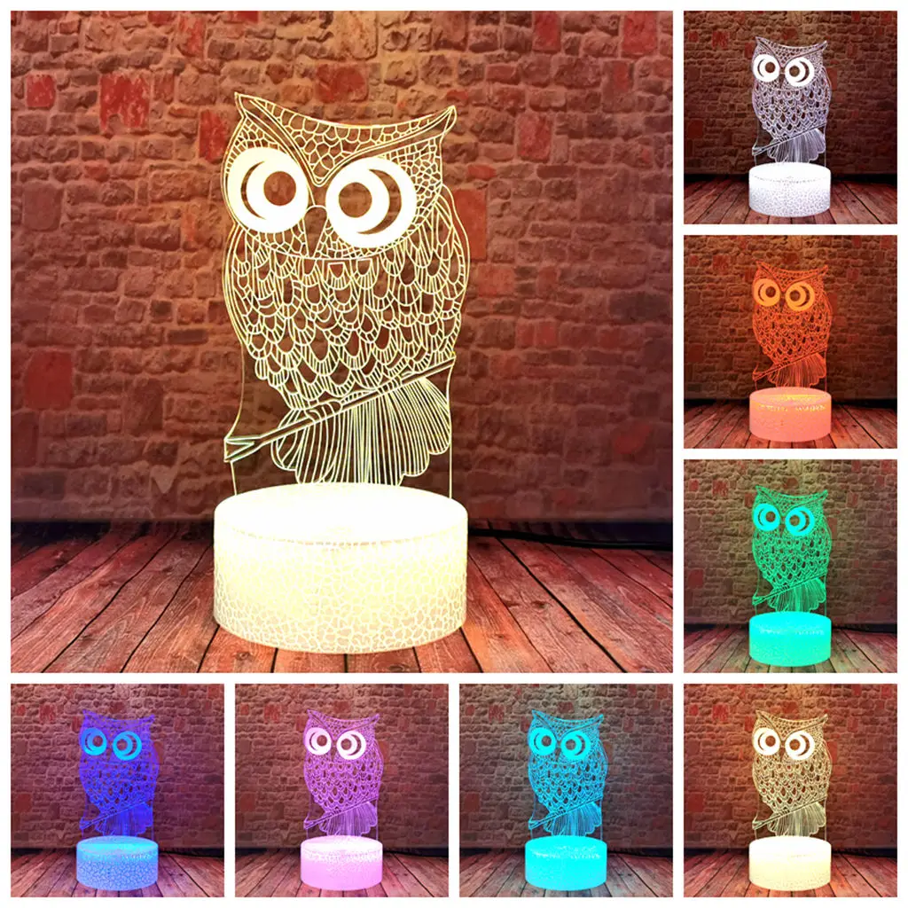 

Lovely 3D Illusion LED Desk Nightlight Colorful Changing Light Model Owl Animal action & toy figures