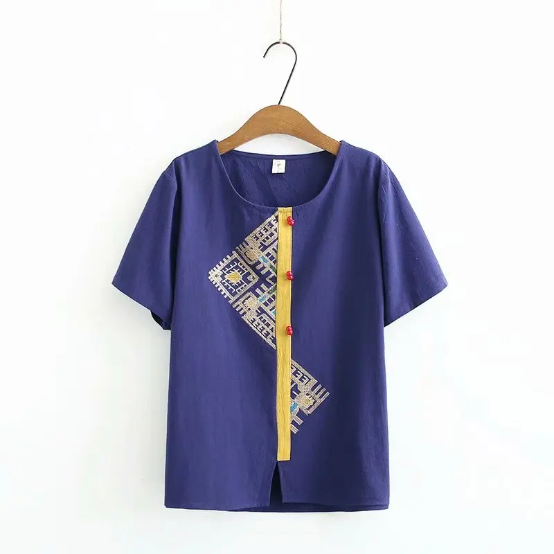

Plus size short sleeve embroidery cotton women loose tshirts 2020 new summer casual ladies t shirts female tops t-shirts navy