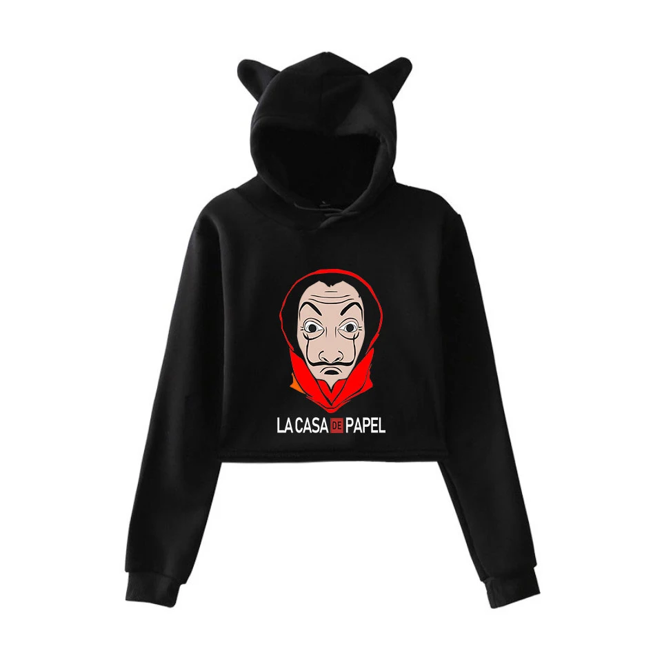 

Trendy Popular La Casa de Papel Print Hoodie Fashion Women Long Sleeve Cat Ear Hoodies Sweatshirts Sexy Crop H Women-Clothes