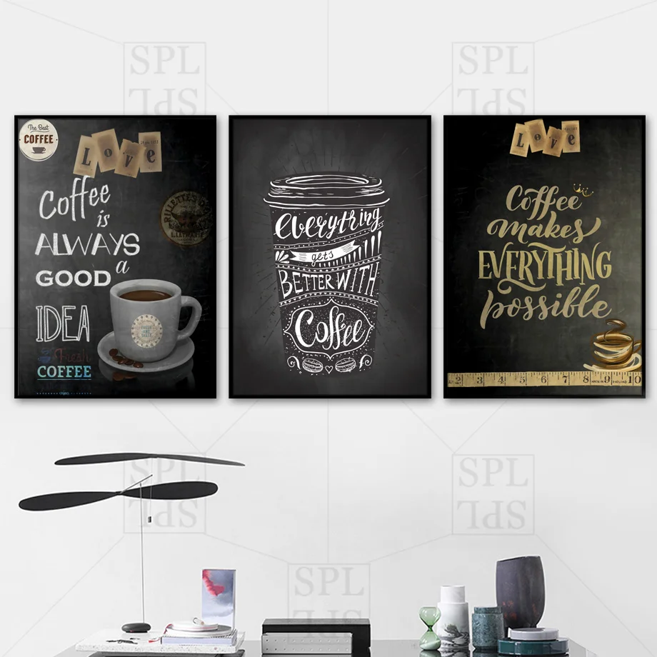 Картина на холсте кофейное Меню черный фон ретро ощущение плакат для кафе