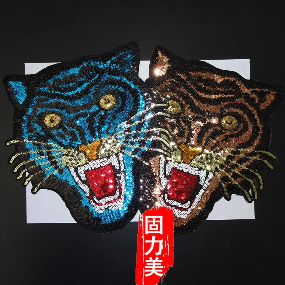 1 шт. вышитые блестками большие Большие Патчи с головой тигра С клеевой
