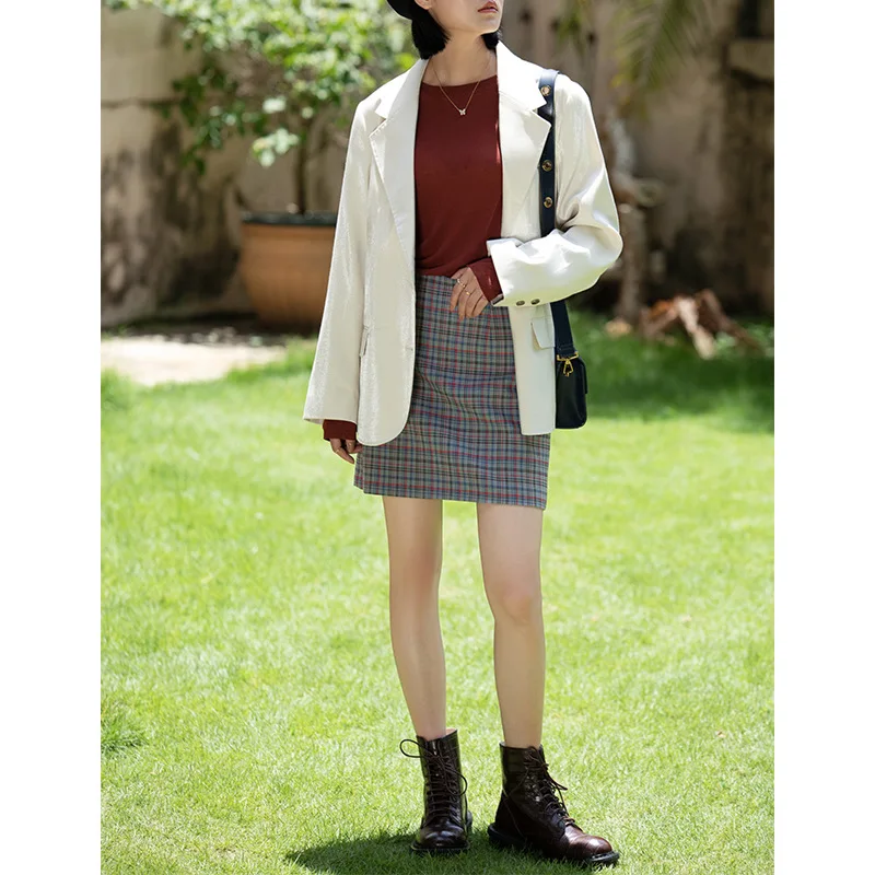 

Autumn Coat Women 2020 New Korean Fashion Casual Style Elegant Commuting Single Breasted Pockets Loose White Luster Blazer