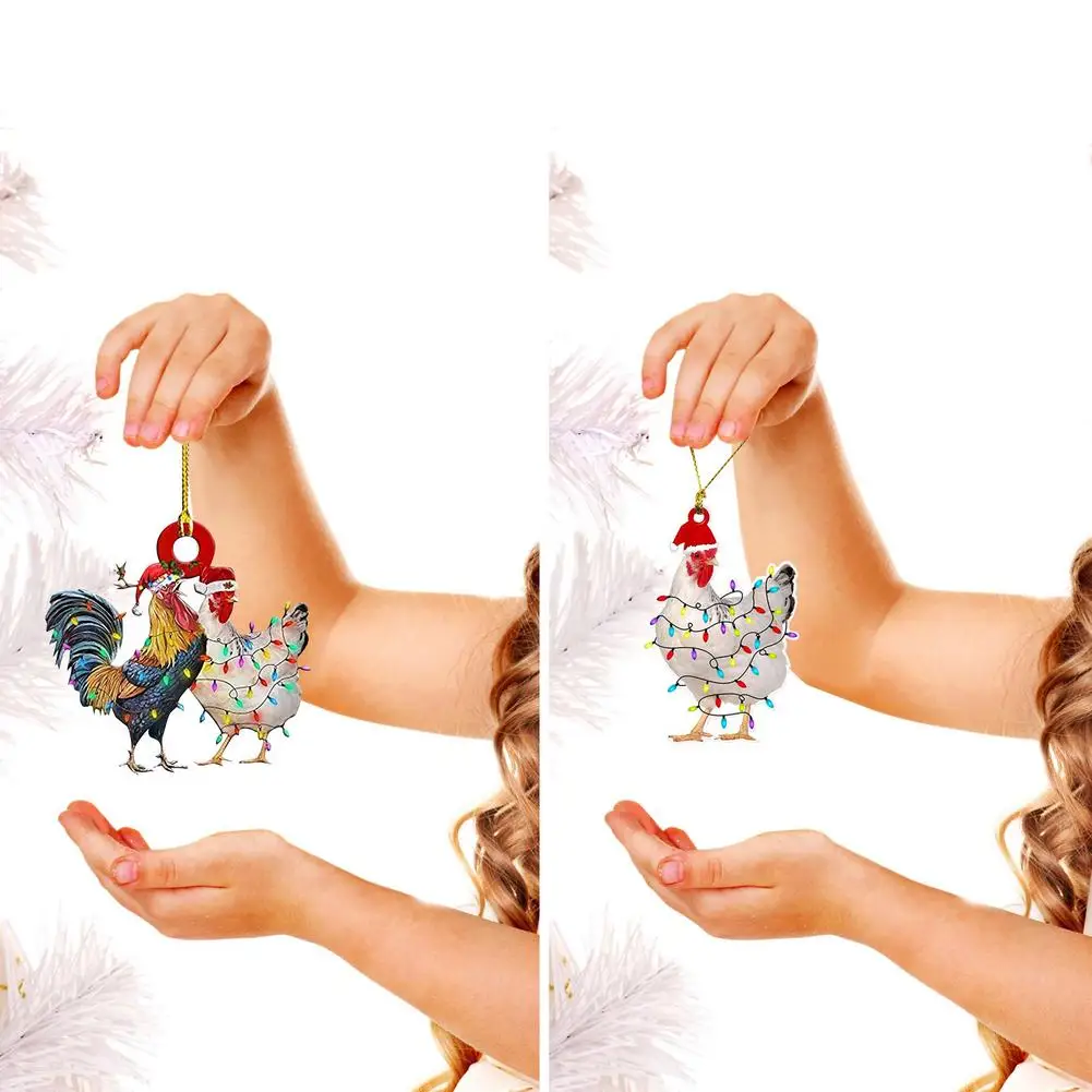 

Christmas Light-up Scarf Chicken Wearing Christmas Hat Vivid Christmas Hangings Decorations For Christmas Party Home Decorations