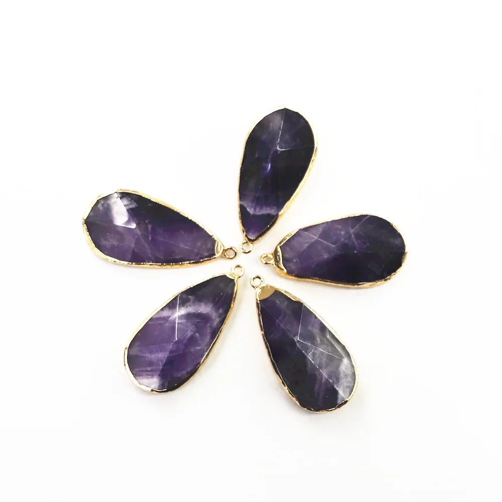 New simple purple amethysts natural necklace pendant fashion jewelry drop-shaped gold-plated | Украшения и аксессуары