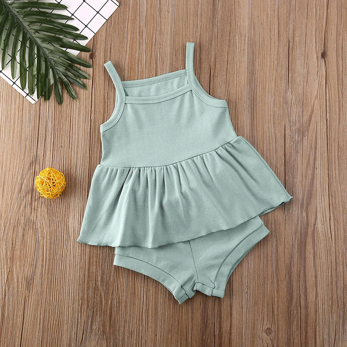 

Baby Summer Clothing Set 2PCS Infant Baby Girl Clothes Solid Sleeveless Tops Dress+Shorts Pants Ribbed Outfits