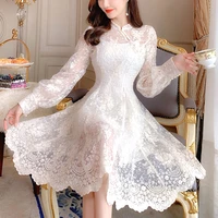 elegant fairy dress women french shite lace japan party dress casual long sleeve vintage chiffon dres womens clothing autumn