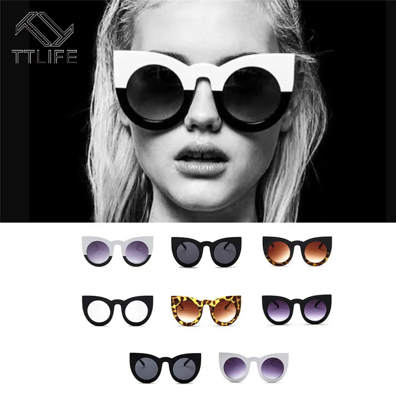 TTLIFE кошачий глаз солнцезащитные очки для женщин черно белые трендовые фирменный