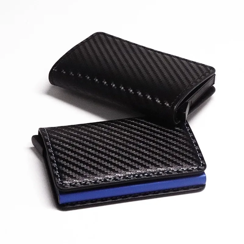 New Slim Mini Wallet Carbon Fiber Card Holder Wallets Men Brand Rfid Black Magic Trifold Leather Small Money Bag Male Purse | Багаж и