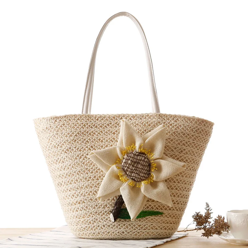 

New Pastoral Style Grass Woven Bag Hemp Flower Woven Bags Beach Bag Summer One Shoulder Bags