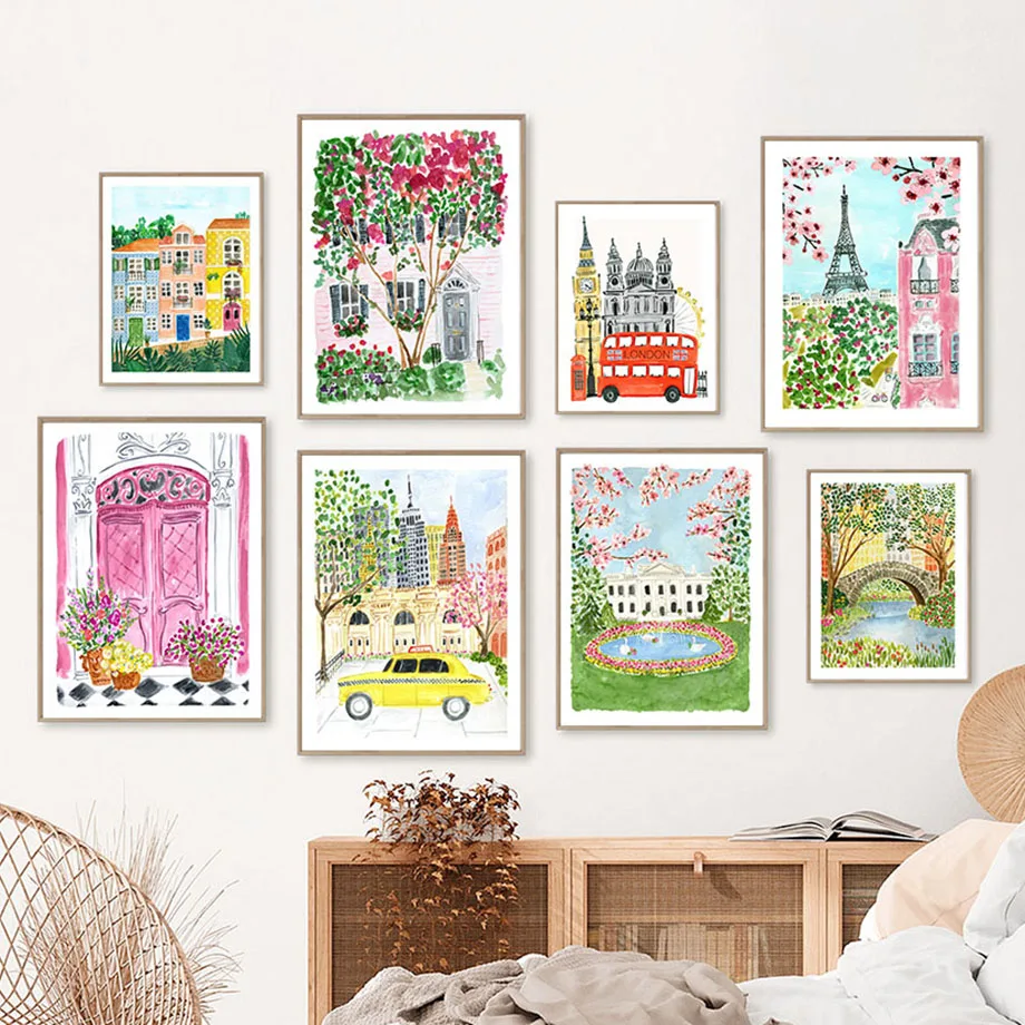 

Abstract NYC Tower Lisbon London Bus Door Boho Wall Art Canvas Painting Posters And Prints Wall Pictures For Living Room Decor