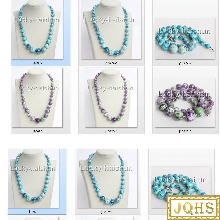 

JQHS 20" 10-20mm Graduated purple sky-blue Chrysocolla beads Strand knotted necklace j10980-3 jewelry