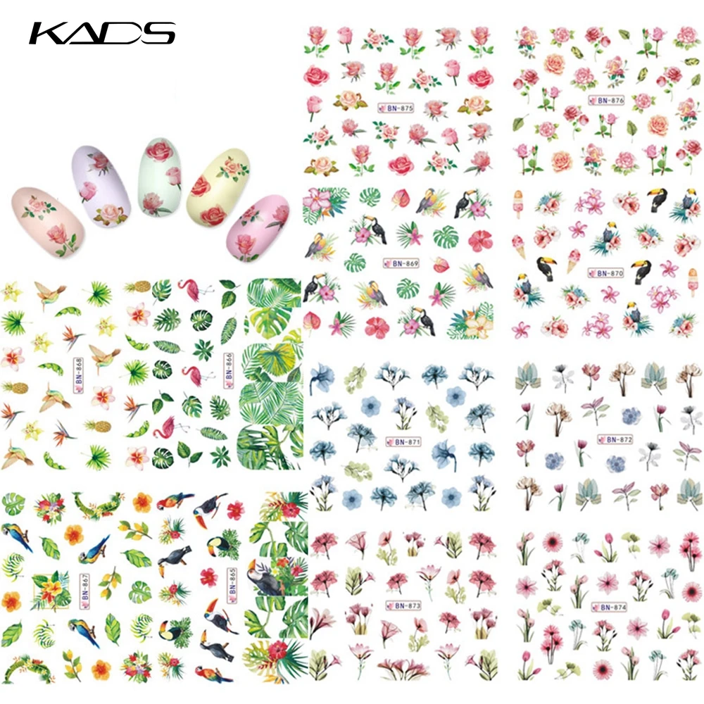Переводные картинки для ногтей KADS с изображением цветов наклейки водные