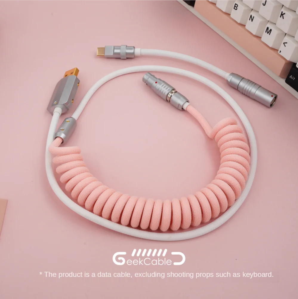 GeekCable Handmade Customized Mechanical Keyboard Data Cable For GMK Theme SP Keycap Line Pink And White Colorway Type-C Mini
