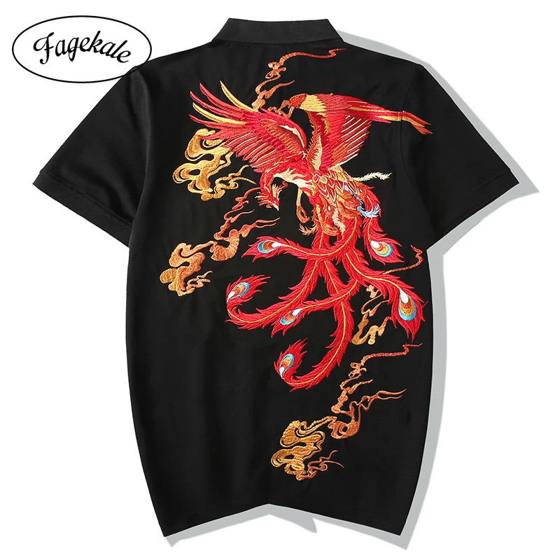 Новинка лета 2020 китайская Ретро рубашка-поло с вышивкой Феникса тяжелой