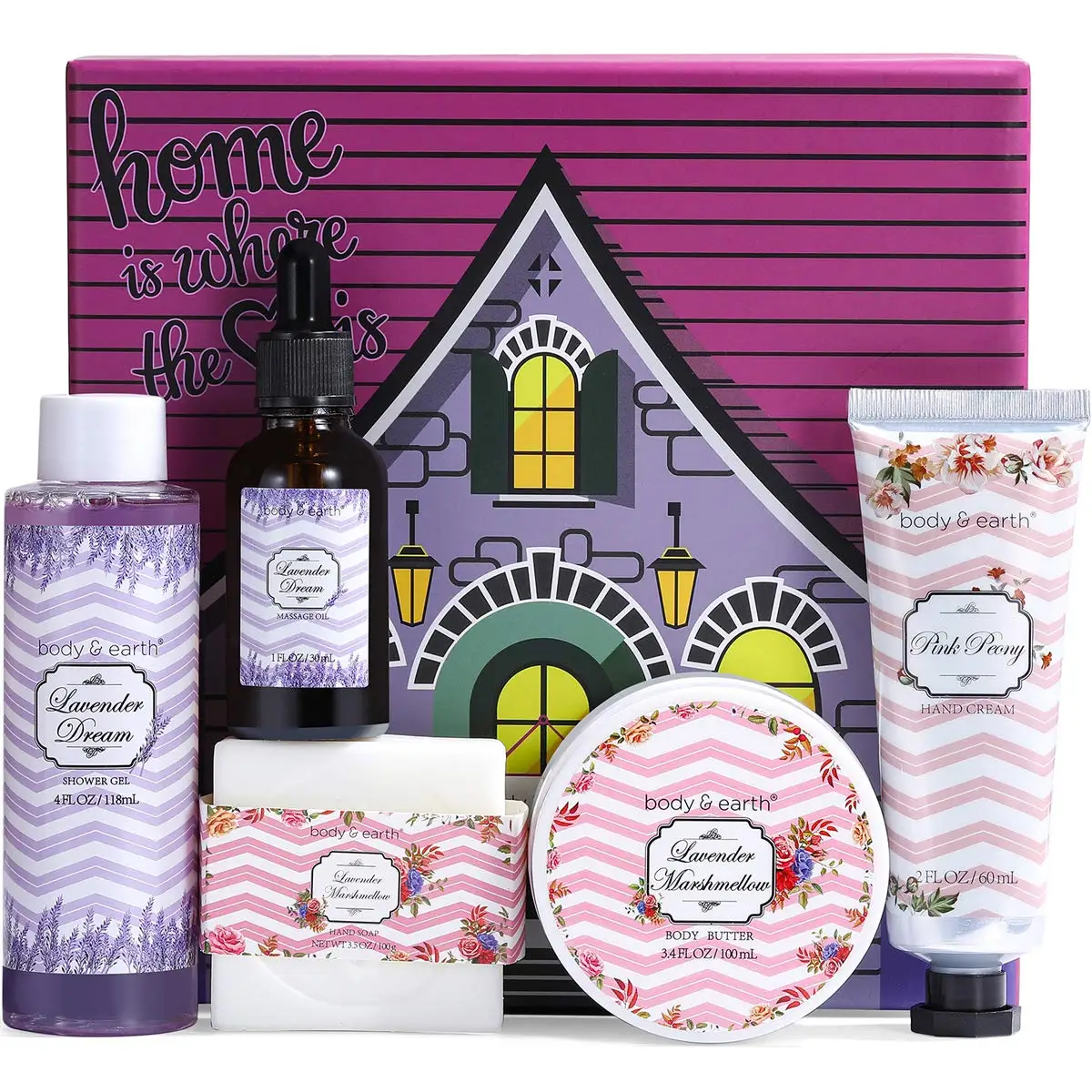 5pcs Bath & Body Gift Set for Women Home Relaxation, Includes Body Butter, Hand Cream, Shower Gel, Massage Oil, Bath Bar