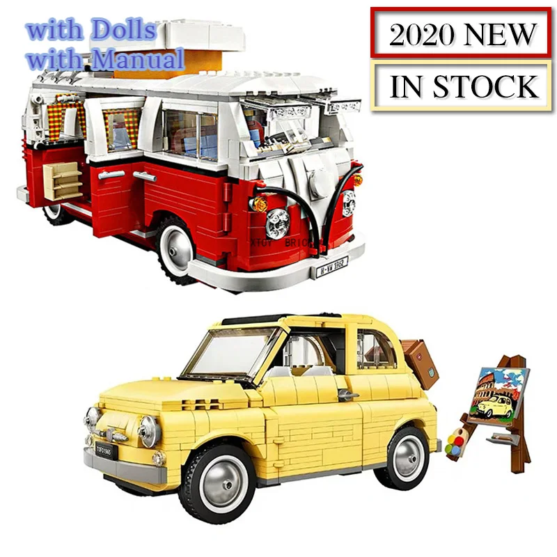 

New 1354Pcs Technic Series FIATed 500 Volkswagen T1 Camper Car Van 10220 10271 Model Building Blocks Kits Set Bricks Toys