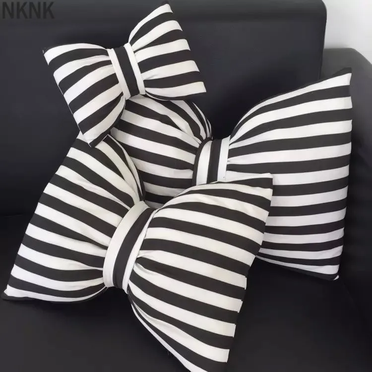 

Pretty Striped Bow Pillow with Filling / Car neck pillows Home Decor Bow Knot Rosette home Decorative Cushion within inner