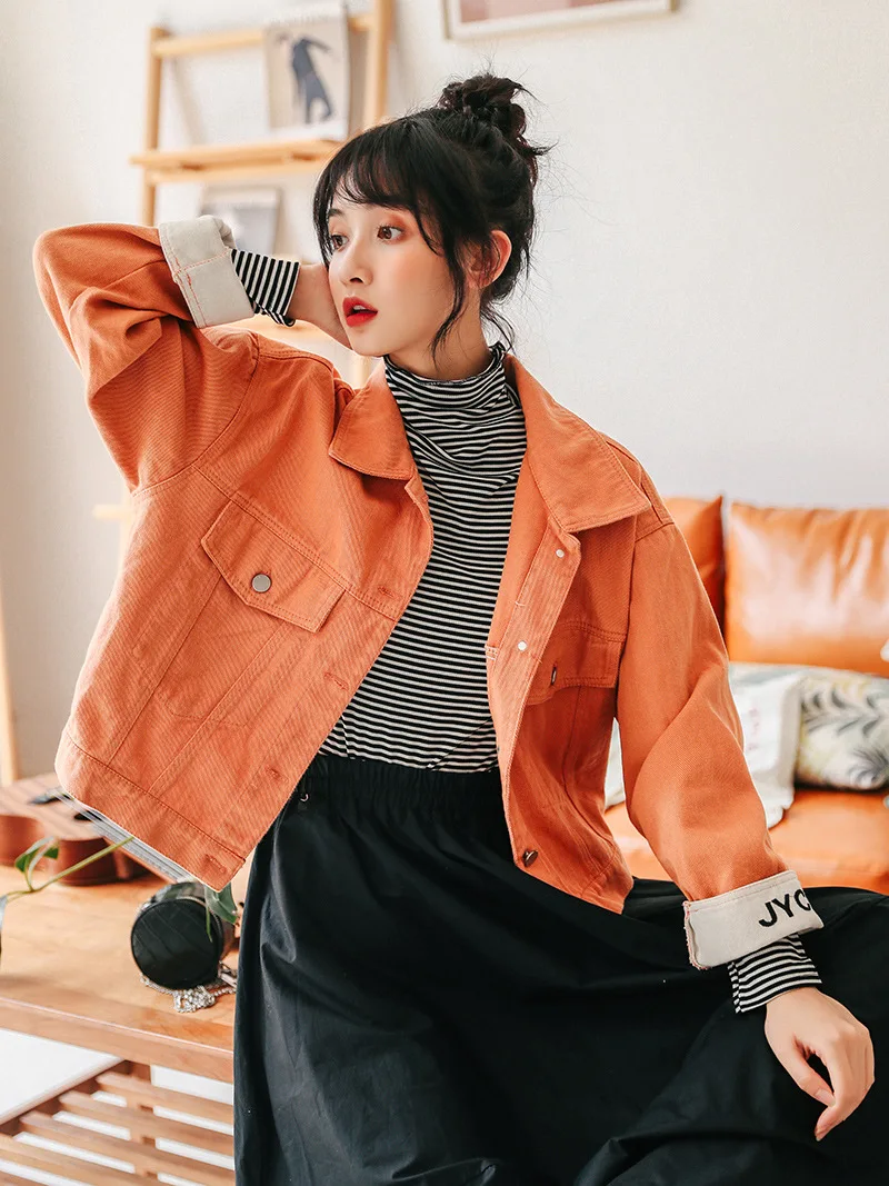 

JCHB 2021 Women's Denim Jacket Korean Coat Female Vintage Casual Jean Jacket Women Spring New Yellow Casacos Masculino E6691 Pp