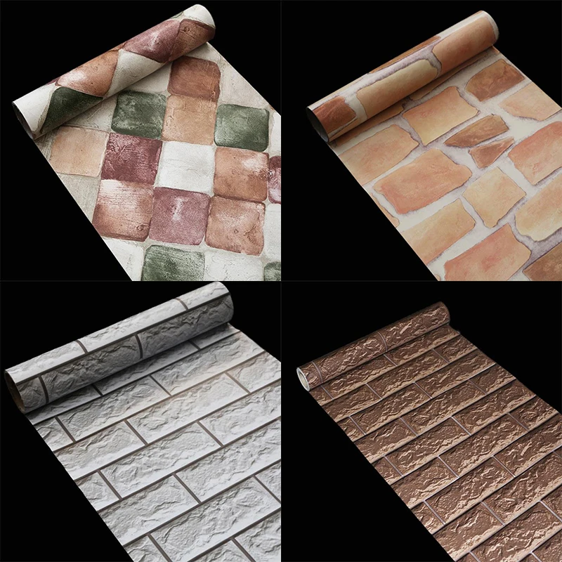 

10 метров 3D Красочные кирпичные наклейки, домашний декор, украшение для гостиной, ПВХ камень, настенная бумага, водонепроницаемый фон, украше...