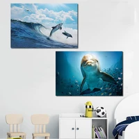 cartoon dolphin posters animal canvas painting wave seascape poster print scandinavian art wall picture for nursery kid room