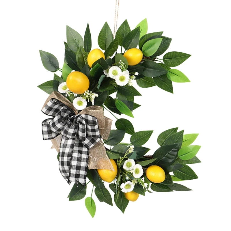 

Artificial Fruit Lemon Wreath Fall Spring Daisy Flowers Garland for Farmhouse Front Door Home Wall Window Decorations