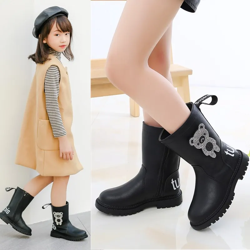 

Kids Baby Princess Plus Velvet Knot Shoes Fashion Leather Boots Girls Winter 2021 Girls' Children Children's