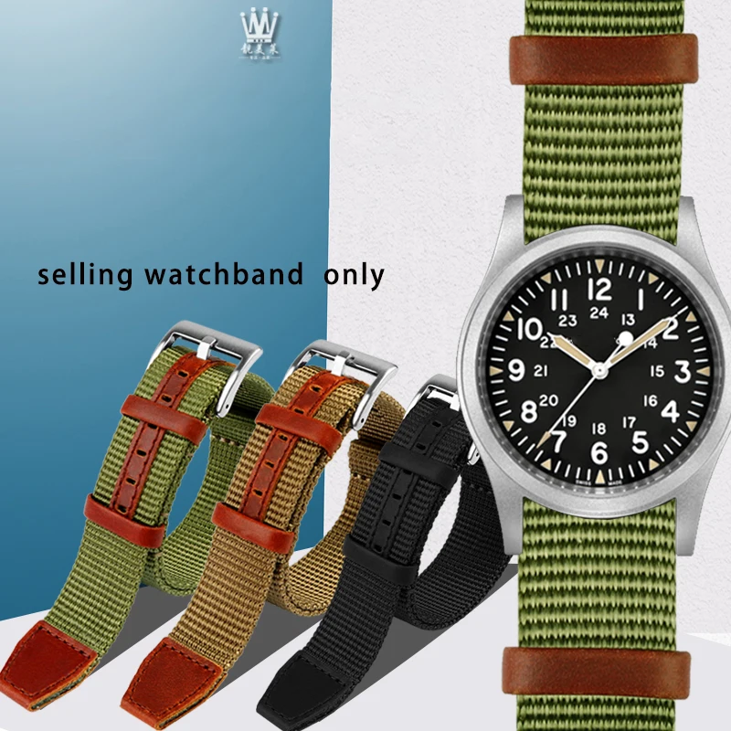 Ремешок нейлоновый для наручных часов брезентовый браслет Гамильтона хаки темно