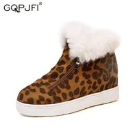 womens snow boots leopard ankle boots platform non slip boots plus fleece keep warm cotton shoes side zipper high top shoes