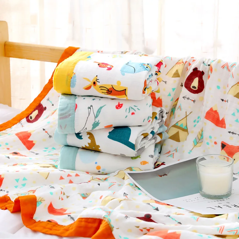 Muslin Swaddle Baby Blankets Swaddling 100% Cotton Wrap for Newborn Babies 6 Layer Bath Towel Blanket Bedding | Одеяла и пеленки