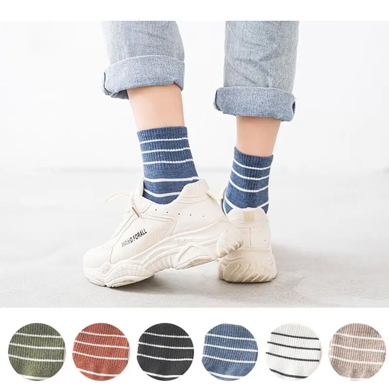 

Socks Women's Warm Concise Striped Japan Cotton Harajuku Short Socks Hosiery Female Fashion Casual Christmas Kawaii Lolita Socks